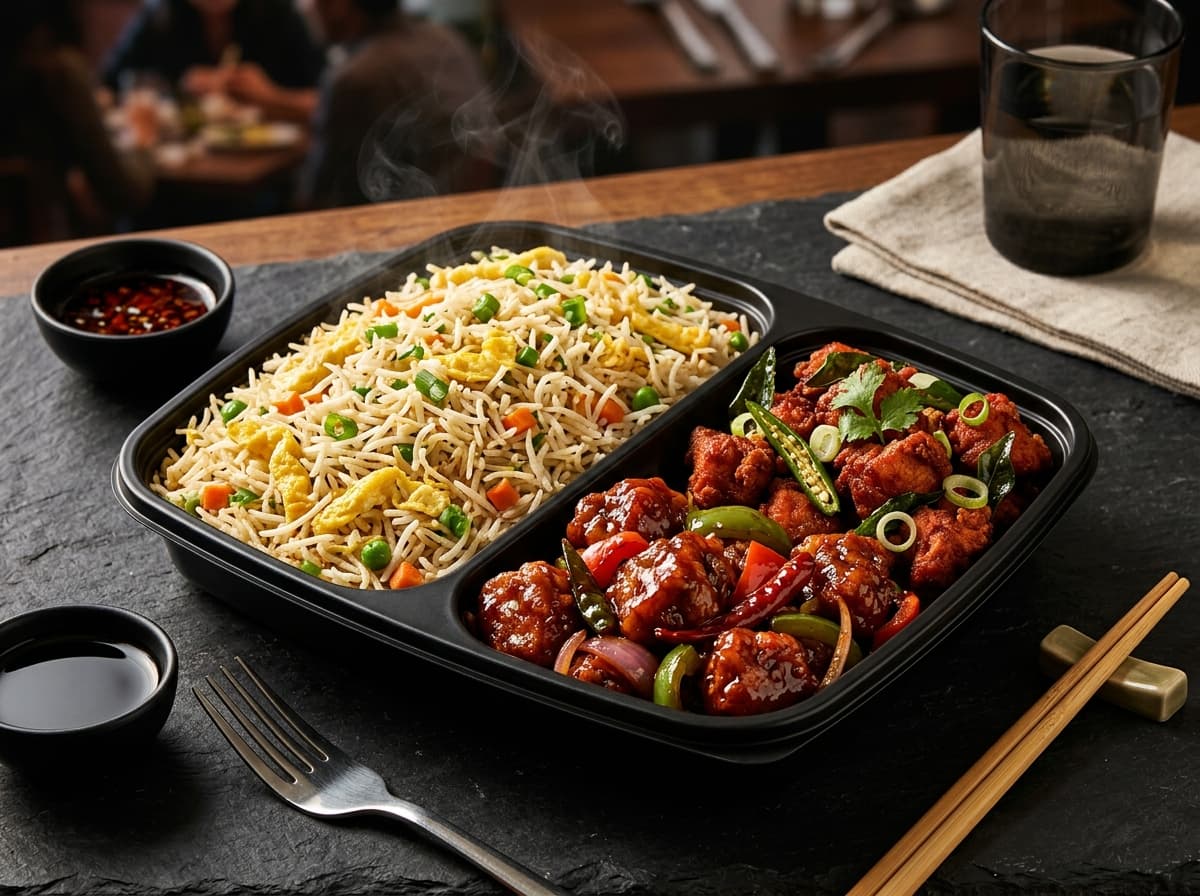 Egg Fried Rice served with choice of chicken starter trio