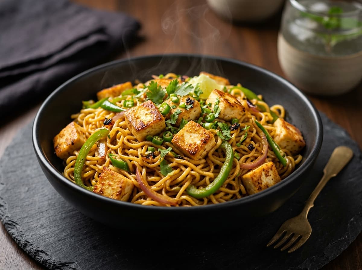 Paneer Fried Maggi noodles with golden paneer cubes and savory spices