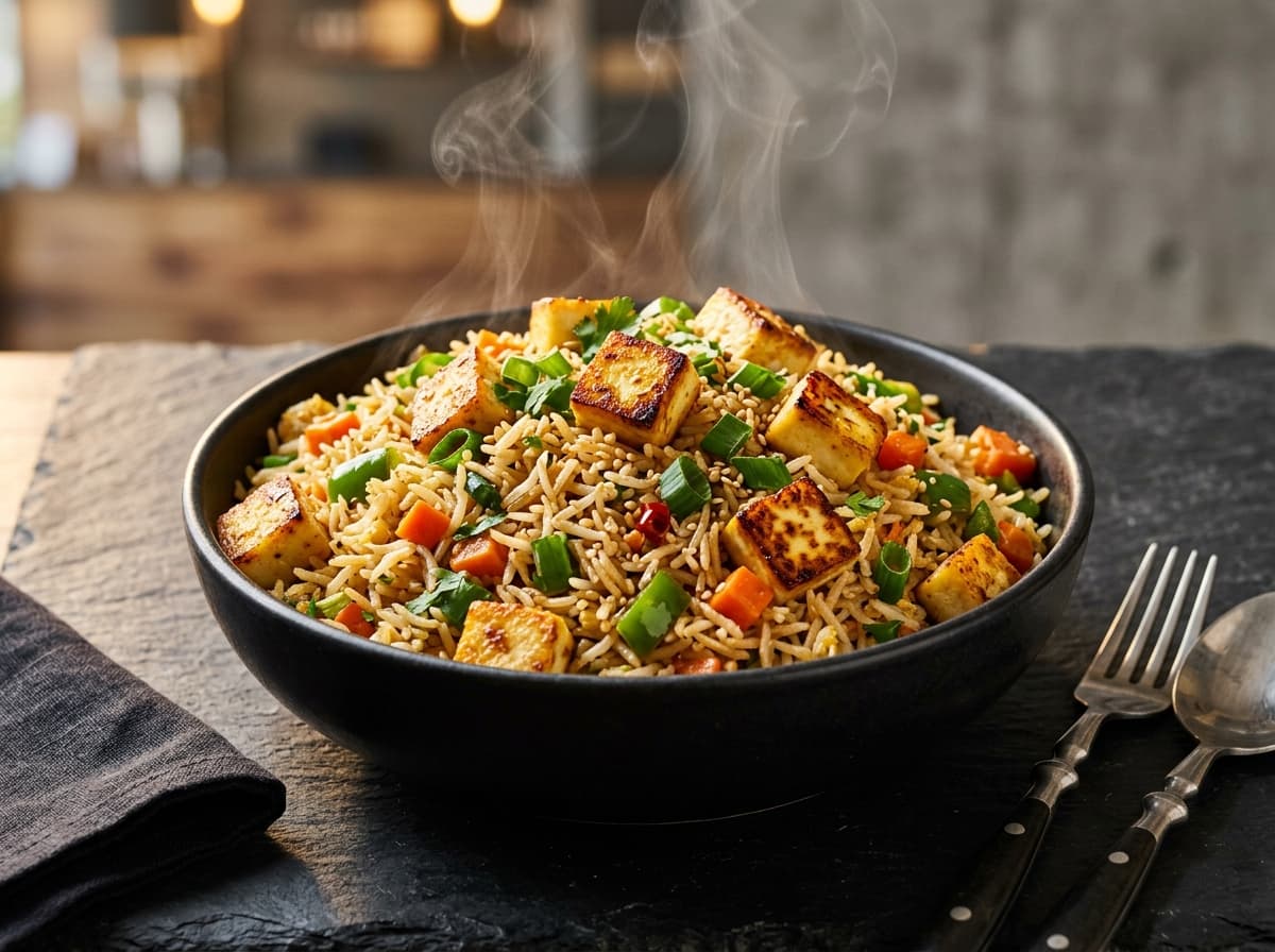 Paneer Fried Rice loaded with paneer cubes and crisp scallions