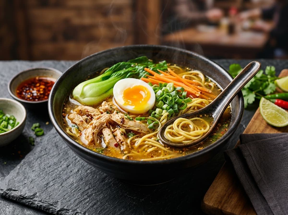 Non-Veg Thukpa noodle soup with chicken and vegetables in aromatic spiced broth