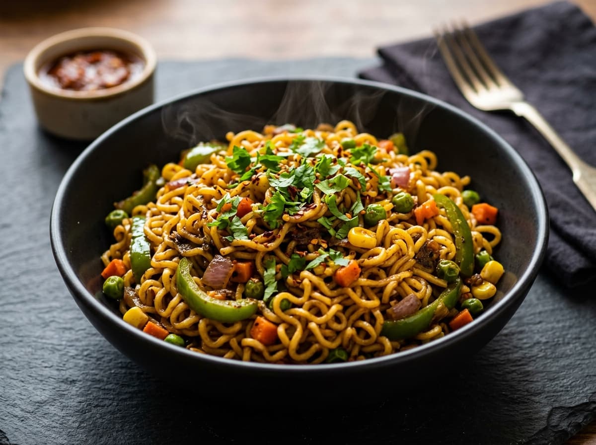 Veg Fried Maggi noodles wok-tossed with diced fresh vegetables and spices
